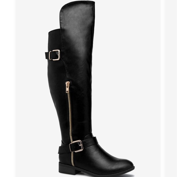 New Amar Black Buckled Flat Riding Boots, 5.5 - Picture 2 of 5